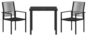 3 Darabos Kerti Étkező Szett Fekete PVC Rattan