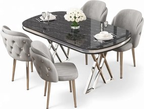 Zae étkezőgarnitúra, fekete márvány-króm, 168 cm – TR240CHR3078