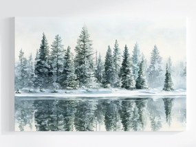 Vászonkép Canvas Tél Tájkép Erdő Hó Tó Tükröződés Fa 120x80