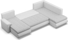 Tokio U sarokkanapé, 3 ágyneműtartóval, fonott + műbőr, jobboldali, szürke - fehér