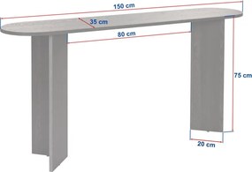 Konzolasztal, dió 150x35x75 cm