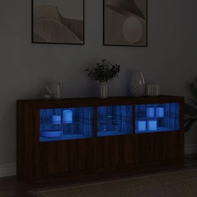 barna tölgy színű tálalószekrény LED-ekkel 162 x 37 x 67 cm