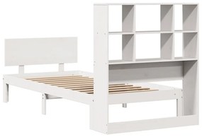 fehér tömör fenyőfa könyvespolcos ágy matrac nélkül 90 x 200 cm