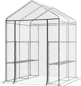Outsunny PVC Műanyag Zöldségkert Üvegház Átjárható Kert Shed Paradicsom Üvegház 6 Polccal Átlátszó Acél PVC Műanyag 143 x 143 x 195 cm | Aosom