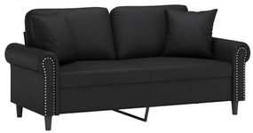 vidaXL 2 személyes fekete műbőr kanapé díszpárnákkal 140 cm