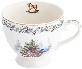 Karácsonyi fenyőfás hintalovas porcelán bögre 0,4l