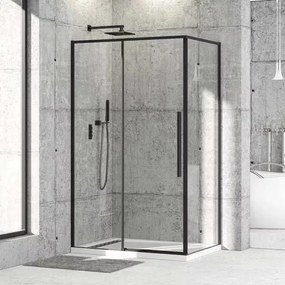 Diplon 120x80 cm fekete keretes tolóajtós aszimmetrikus zuhanykabin, 6 mm edzett víztiszta üveggel, 195 cm magas