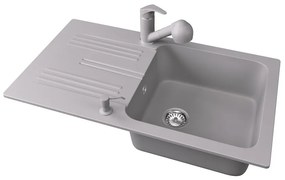 Gránit mosogató NERO Malta + kihúzható zuhanyfejes Shower csaptelep + adagoló (szürke)