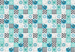 Fotótapéta Virágok geometria kék vintage csempe 250x175 könnyűség +ragasztó