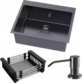 Ivette mosogató csaptelep acél grafit 60x50 cm Szett adagoló csepegtető