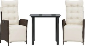 vidaXL 3 részes barna polyrattan kerti étkezőgarnitúra párnával