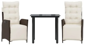 vidaXL 3 részes barna polyrattan kerti étkezőgarnitúra párnával