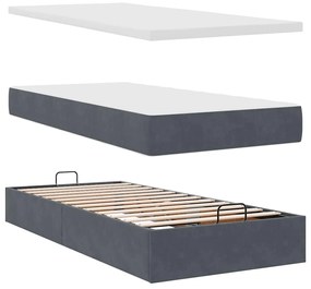 Ottomán ágykeret matraccal sötétszürke 90x200cm bársony