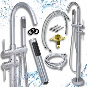 Kádtöltő csaptelep szabadonálló Kádhoz króm Fürdőszobai hosszú kifolyócsővel