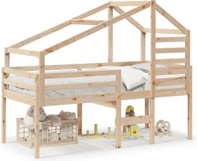 vidaXL tömör fenyőfa magasított ágy tetővel 90 x 190 cm
