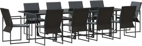 vidaXL Kert étkező szett 11 pcs Fekete Acél