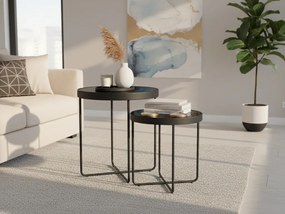 ATENA GLASS lerakóasztal szett 2 db Ø 40/45 cm, fekete