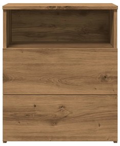 2 db kézműves tölgy színű szerelt fa éjjeliszekrény 50x32x60 cm