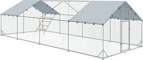 PawHut Elemekkel készült Tyúkól, 3 x 8 x 1,95 m Tyúk ketrec UV-ellenálló fedéllel, Etetőajtóval, Függeszthető Etetővel, Ülőfával, Tyúk Zárkával 24-30