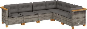 vidaXL 6 részes szürke polyrattan kerti ülőgarnitúra párnákkal