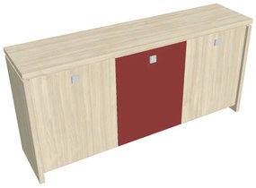 Verno alacsony szekrény 188 x 46 x 90 cm, kombinált ajtó, akác / piros