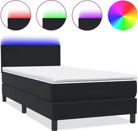 vidaXL fekete bársony rugós és LED-es ágy matraccal 80x220 cm