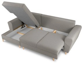 Világosszürke buklé kinyitható tárolóhelyes sarokkanapé (bal oldali-heverő résszel) Kyoto – Cosmopolitan Design