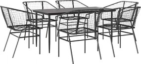 vidaXL 7 részes fekete polyrattan üveg kerti étkezőgarnitúra