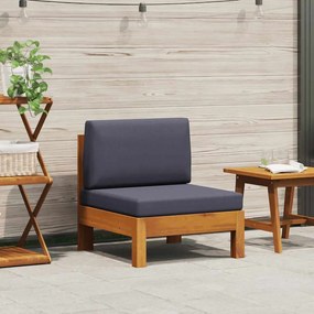 vidaXL tömör akácfa középső kanapé sötétszürke párnákkal