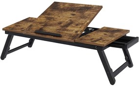 Laptop asztal, állítható reggeliző tálca, 71 x 35 x 23 cm, rusztikus barna