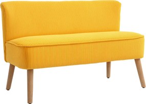 HOMCOM 2 Fős Modern Kárpitozott Kanapé, Karfa Nélküli, Bársonyos Hatású, Kis Ülőgarnitúra Fa Lábakkal, 117 x 56.5 x 77 cm, Sárga | Aosom
