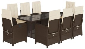 vidaXL 9 részes barna polyrattan kerti étkezőgarnitúra párnákkal