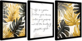 Poszterek Levelek Arany Fekete Felirat A Falon Keretben Képek Triptichon 43x99