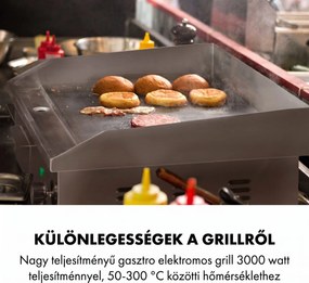 Klarstein Grillmeile 3000G, elektromos grill, 3000 W, grill lap, 54,5 x 35 cm, sima