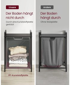Szennyeskosár, szennyeskosár polccal, 65L, fekete-szürke