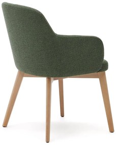 Sötétzöld kárpitozott karfás étkezőfotel Nelida – Kave Home