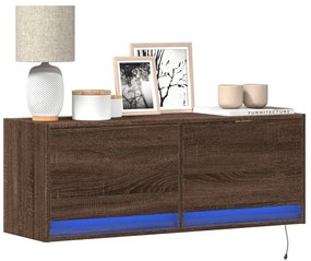 barna tölgyszínű fali TV-szekrény LED-del 100x31x35 cm