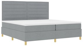 Boxspring Ágy Matraccal és LED Fénnyel Világosszürke 200x200 cm Szövet
