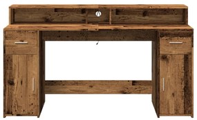 antik fa színű szerelt fa íróasztal LED-ekkel 160 x 55 x 91 cm
