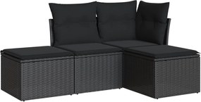 vidaXL 4 részes fekete polyrattan kerti ülőgarnitúra párnákkal