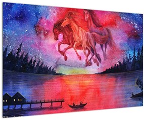 Kép - Űrlovak jelenése a tó felett, aquarel (90x60 cm)