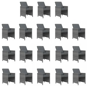 19 részes szürke polyrattan kerti étkezőgarnitúra párnákkal