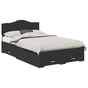 vidaXL Ágykeret fejtámlával fiókkal Fekete 135 x 190 cm Faanyag
