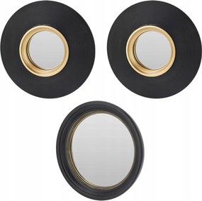 Dekoratív 3 db-os kerek tükör szett, fekete kerettel, 25cm Glamour Stílus