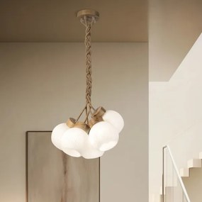 LOOMIS zsinóros csillár, 5×E27/15 W/230 V, 83 cm, bézs/tölgy