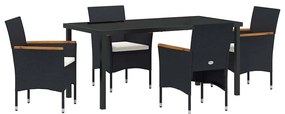 vidaXL Kert étkező szett párnával 5 pcs Fekete polirattan