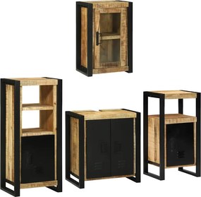 vidaXL Fürdőszoba bútor szett polcokkal 4 pcs Barna Tömör Mangófát