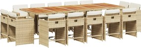 vidaXL 15 részes bézs polyrattan kerti étkezőgarnitúra párnákkal