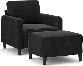 vidaXL fekete bársony kanapéfotel lábtartóval 60 cm