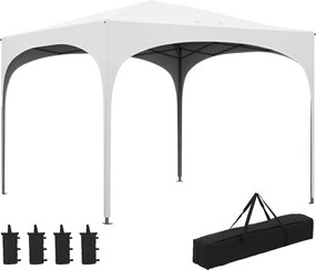 Outsunny 3x3m Összecsukható Napernyő Kerti Pavilon Állítható Magassággal Vízálló Anti-UV Hordtáskával és Homokzsákokkal Kültéri Terasz Fehér | Aosom